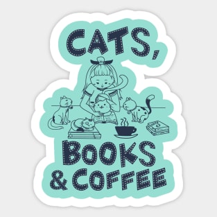 Cats, books, coffee - pet cat lady reading read caffeine Sticker